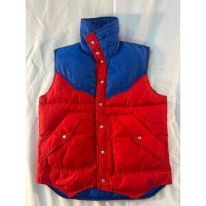 Vintage Beconta 70s Down SKI VEST red and blue snap front unisex adult S